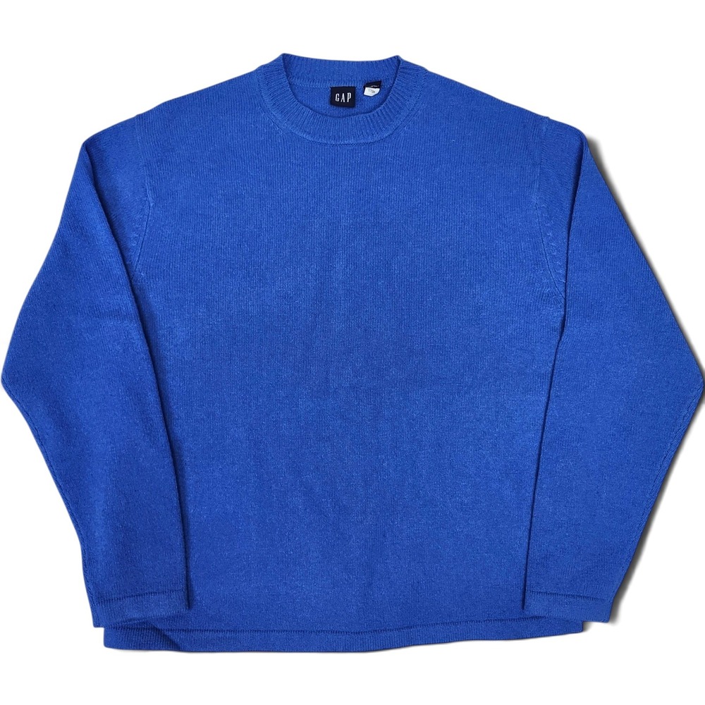 Vintage 90s GAP 100% Lambswool Sweater Cobalt Blue Crewneck Knit Pullover Y2K M